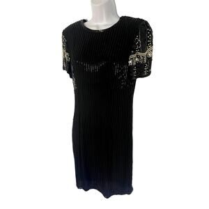 100% SILK Vintage Flapper Sequin Beaded 60's dress | MEDIUM